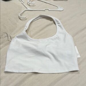 White Halter beyond yoga sports bra top medium NWT